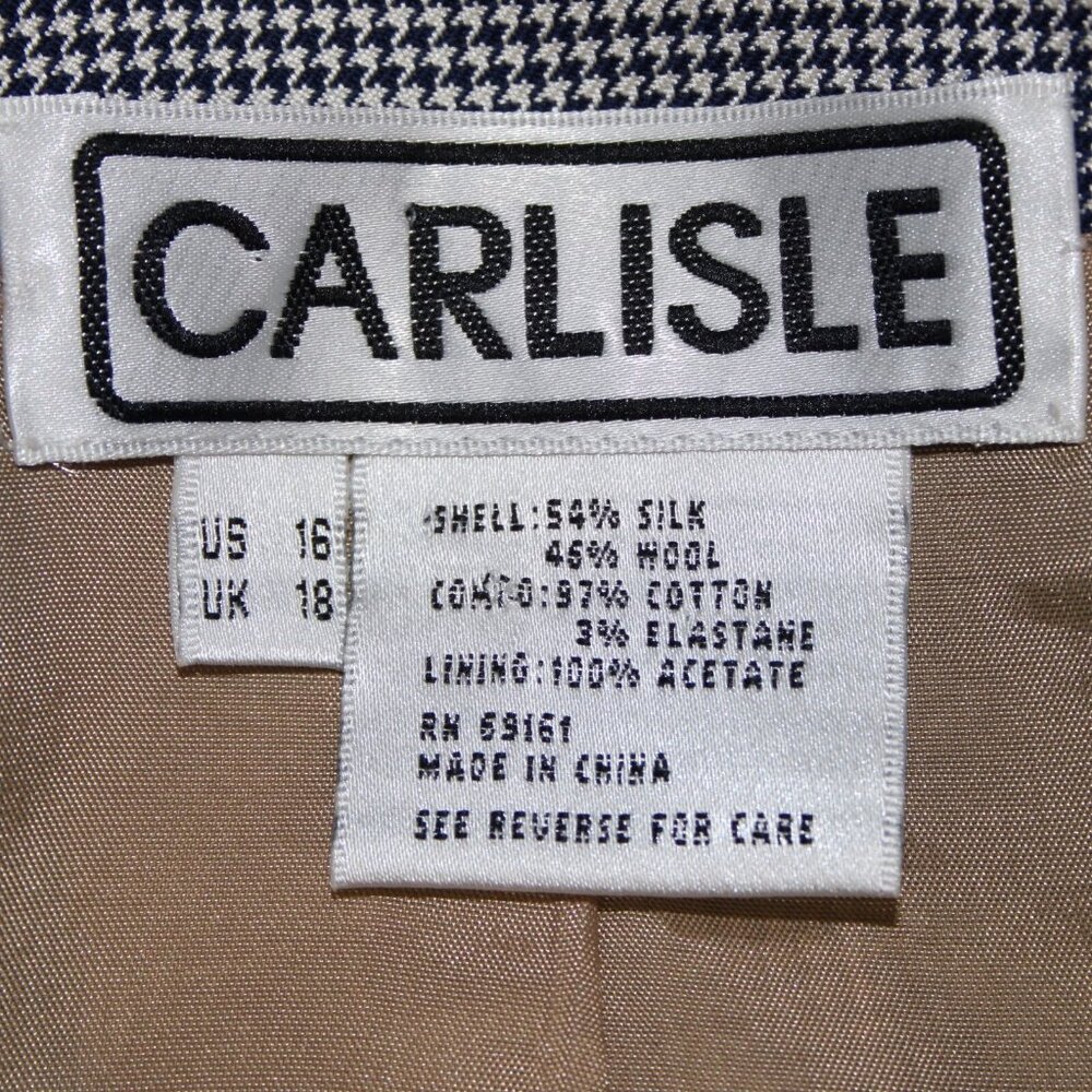 Carlisle Sz 16 Navy Blue White Brown Faux Pockets Lined Silk Wool Cotton Jacket - Picture 9 of 12